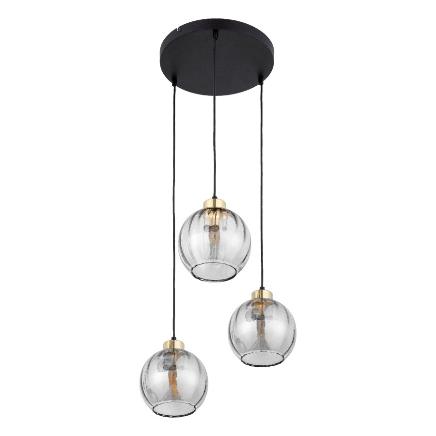 TK Devi loftlampe, m. 3 skrme - klar glas og sort metal