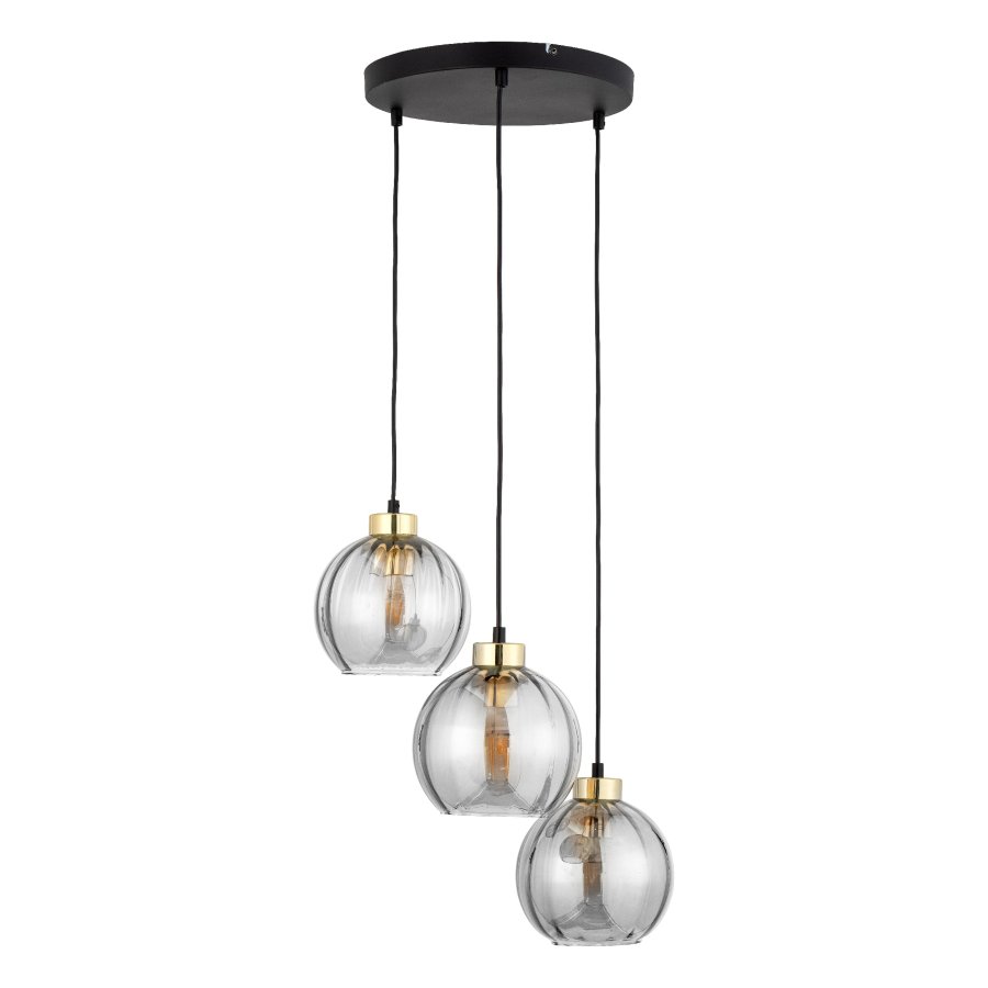TK Devi loftlampe, m. 3 skrme - klar glas og sort metal