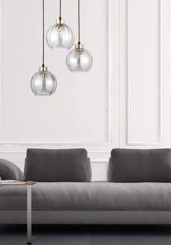 TK Devi loftlampe, m. 3 skrme - klar glas og sort metal