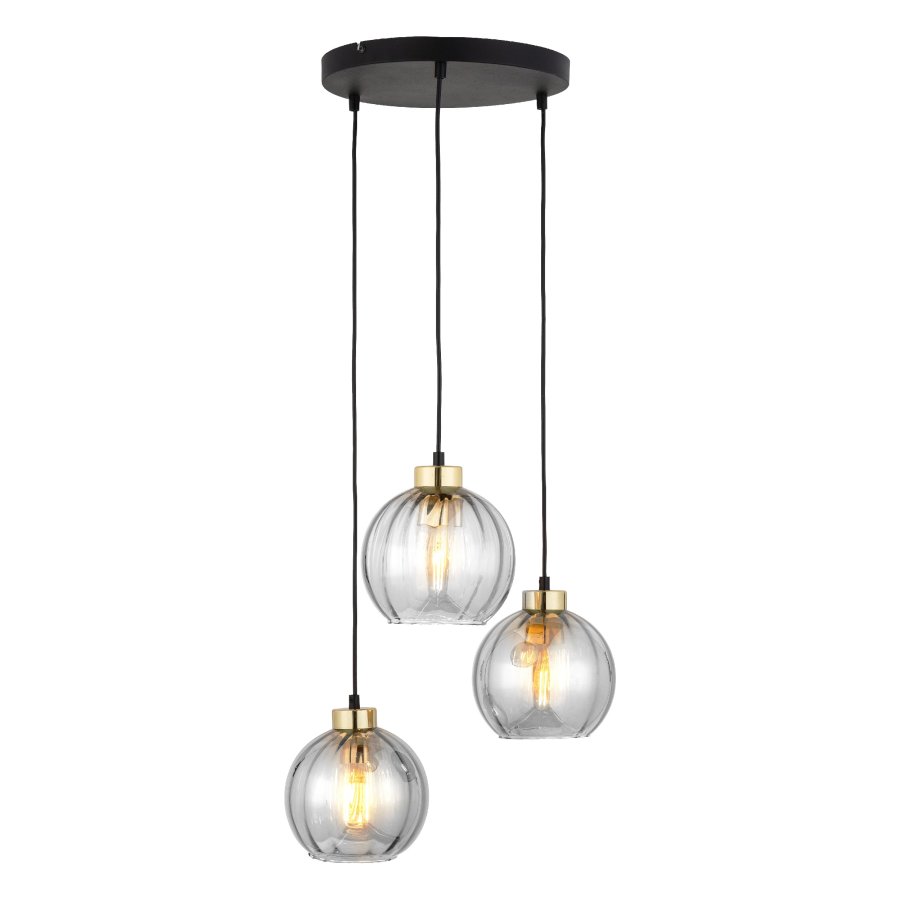 TK Devi loftlampe, m. 3 skrme - klar glas og sort metal