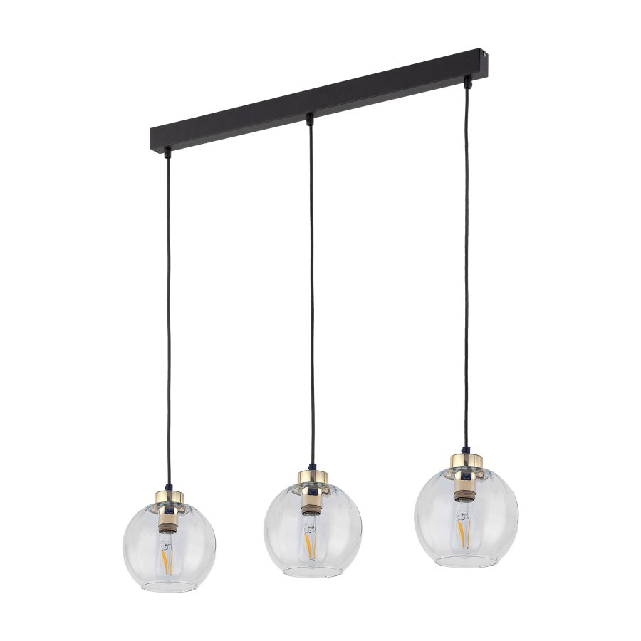 TK Devi loftlampe, m. 3 skrme - klar glas og sort metal