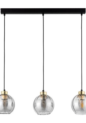 TK Devi loftlampe, m. 3 skrme - klar glas og sort metal