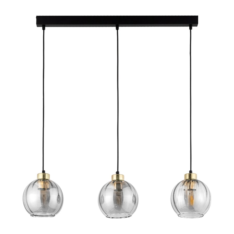 TK Devi loftlampe, m. 3 skrme - klar glas og sort metal