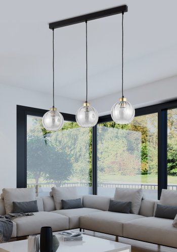 TK Devi loftlampe, m. 3 skrme - klar glas og sort metal