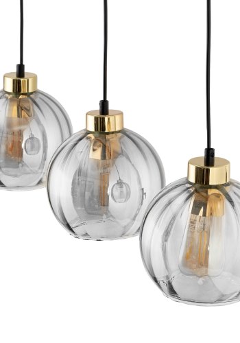 TK Devi loftlampe, m. 3 skrme - klar glas og sort metal