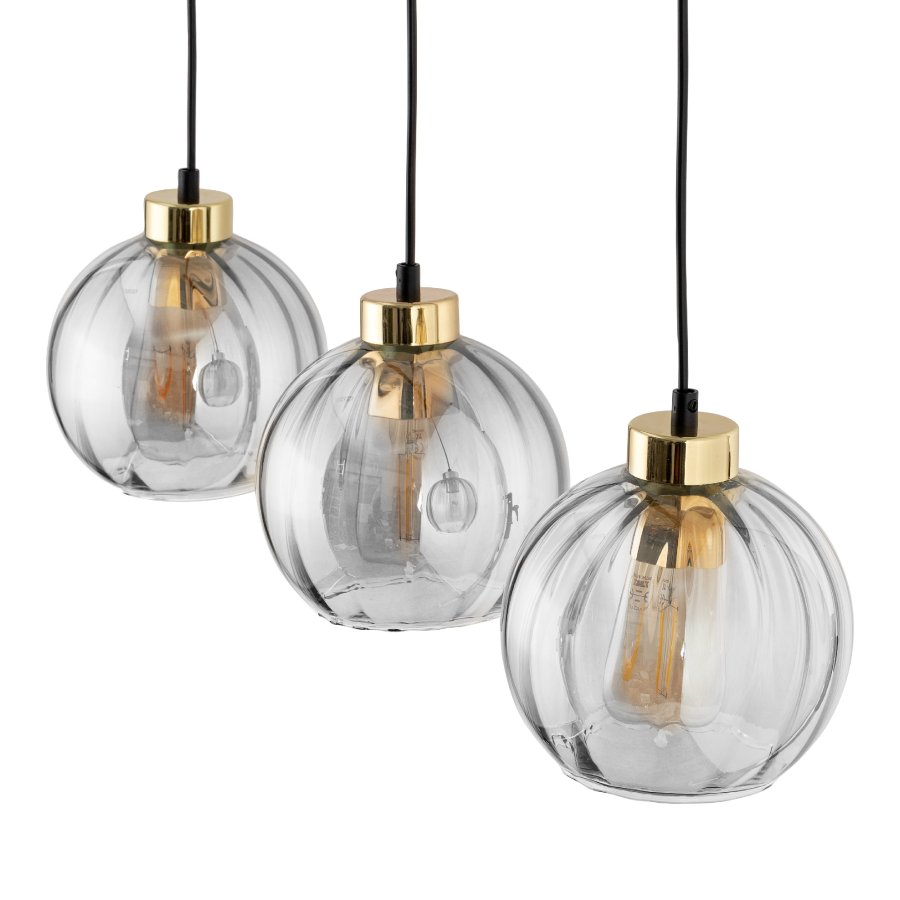 TK Devi loftlampe, m. 3 skrme - klar glas og sort metal