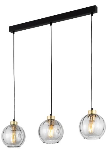TK Devi loftlampe, m. 3 skrme - klar glas og sort metal