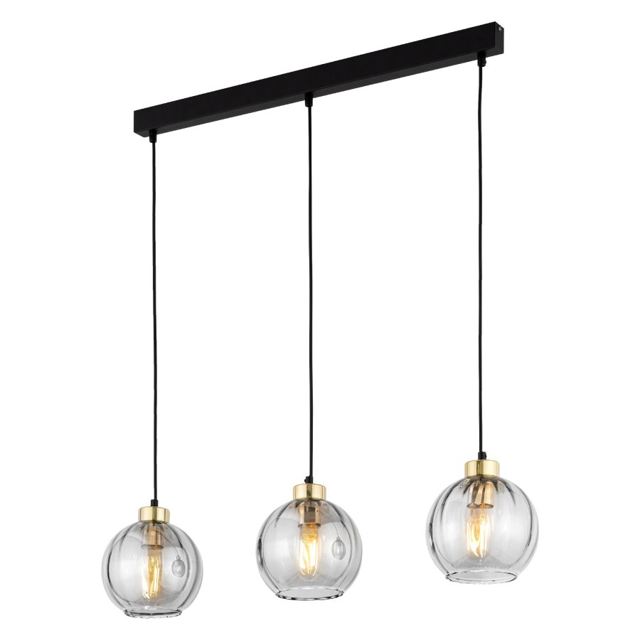 TK Devi loftlampe, m. 3 skrme - klar glas og sort metal