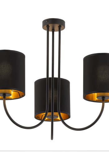 TK Torens loftlampe, m. 3 skrme - sort stof og sort metal