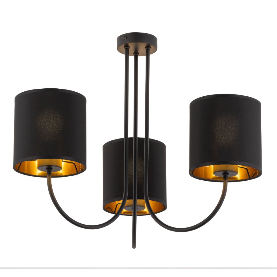 TK Torens loftlampe, m. 3 skrme - sort stof og sort metal