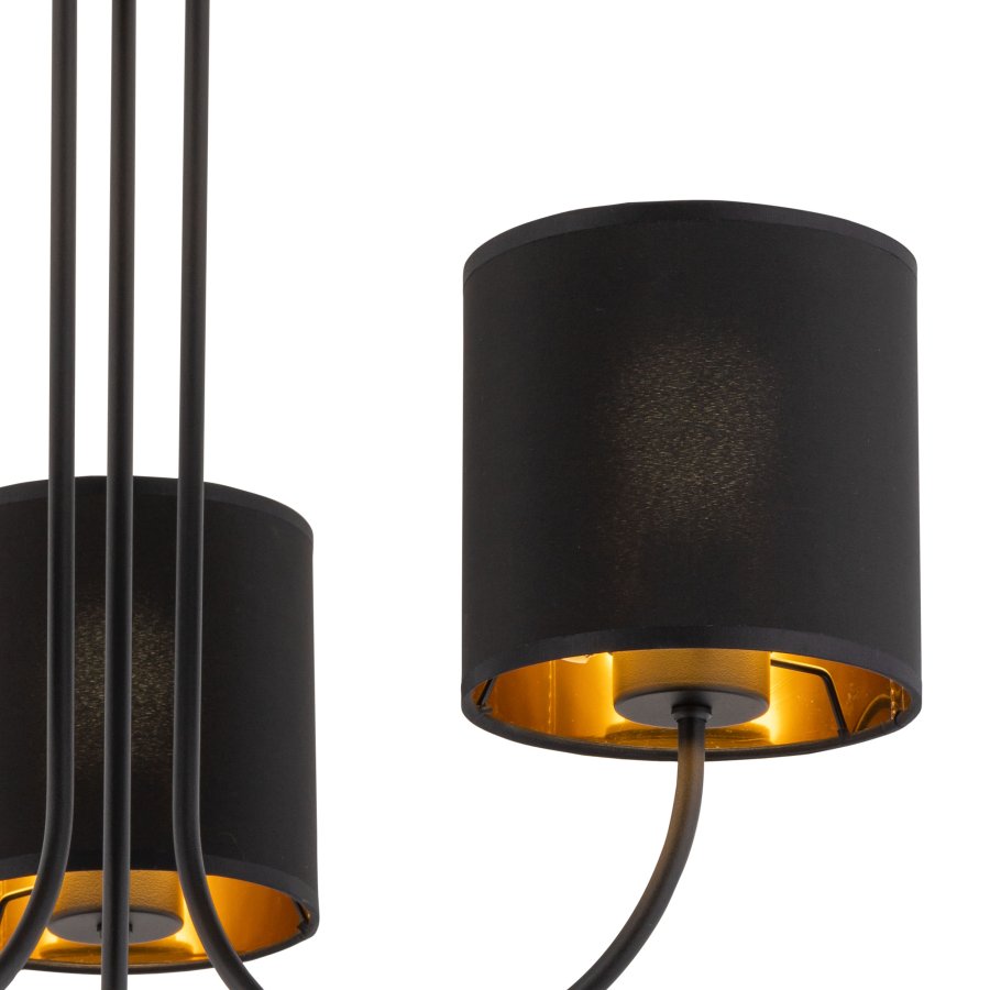 TK Torens loftlampe, m. 3 skrme - sort stof og sort metal