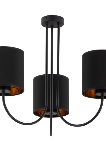 TK Torens loftlampe, m. 3 skrme - sort stof og sort metal