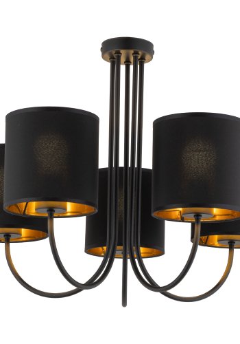 TK Torens loftlampe, m. 5 skrme - sort stof og sort metal