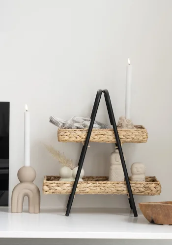 Bakke i vandhyacinth og metal, natur/sort, 42x23x43,5 cm