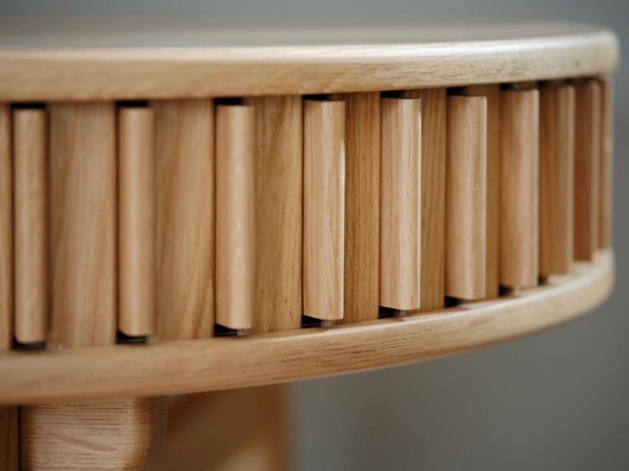 Carno skrivebord, m. skydelge - natur egefinér og egetr (60x120)