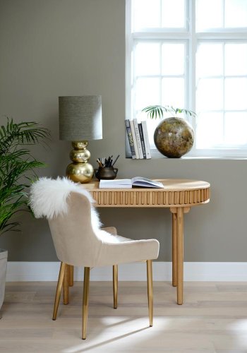 Carno skrivebord, m. skydelge - natur egefinér og egetr (60x120)