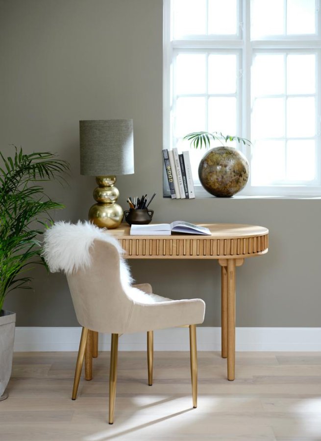 Carno skrivebord, m. skydelge - natur egefinér og egetr (60x120)