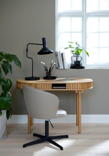 Carno skrivebord, m. skydelge - natur egefinér og egetr (60x120)