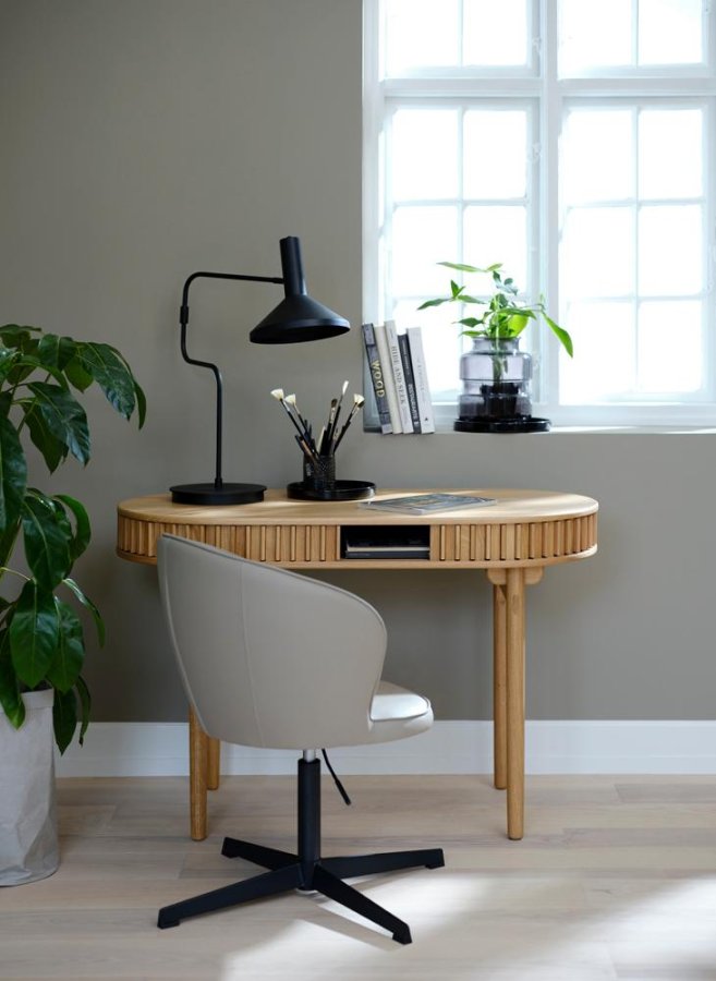 Carno skrivebord, m. skydelge - natur egefinér og egetr (60x120)