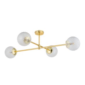 TK Cadix loftlampe, m. 4 skrme - glas og guld stl