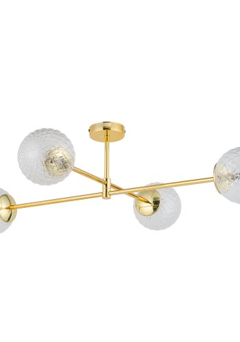 TK Cadix loftlampe, m. 4 skrme - glas og guld stl