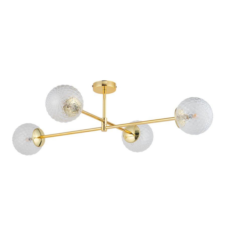 TK Cadix loftlampe, m. 4 skrme - glas og guld stl