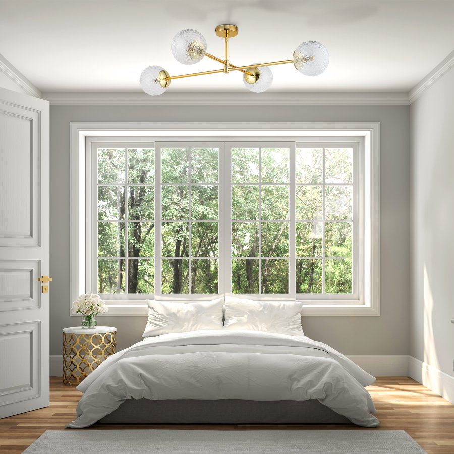 TK Cadix loftlampe, m. 4 skrme - glas og guld stl