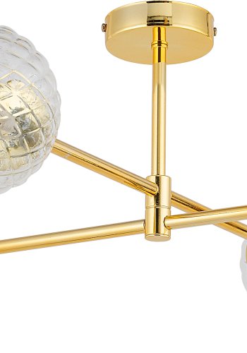 TK Cadix loftlampe, m. 4 skrme - glas og guld stl