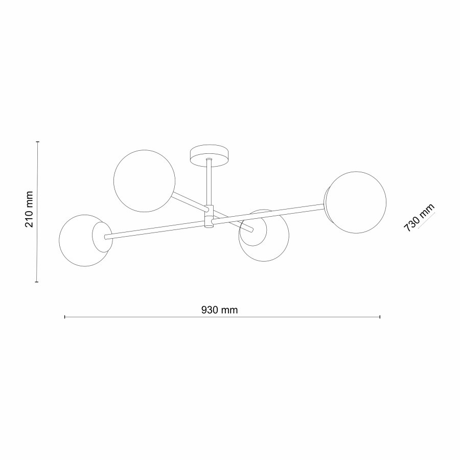 TK Cadix loftlampe, m. 4 skrme - glas og guld stl