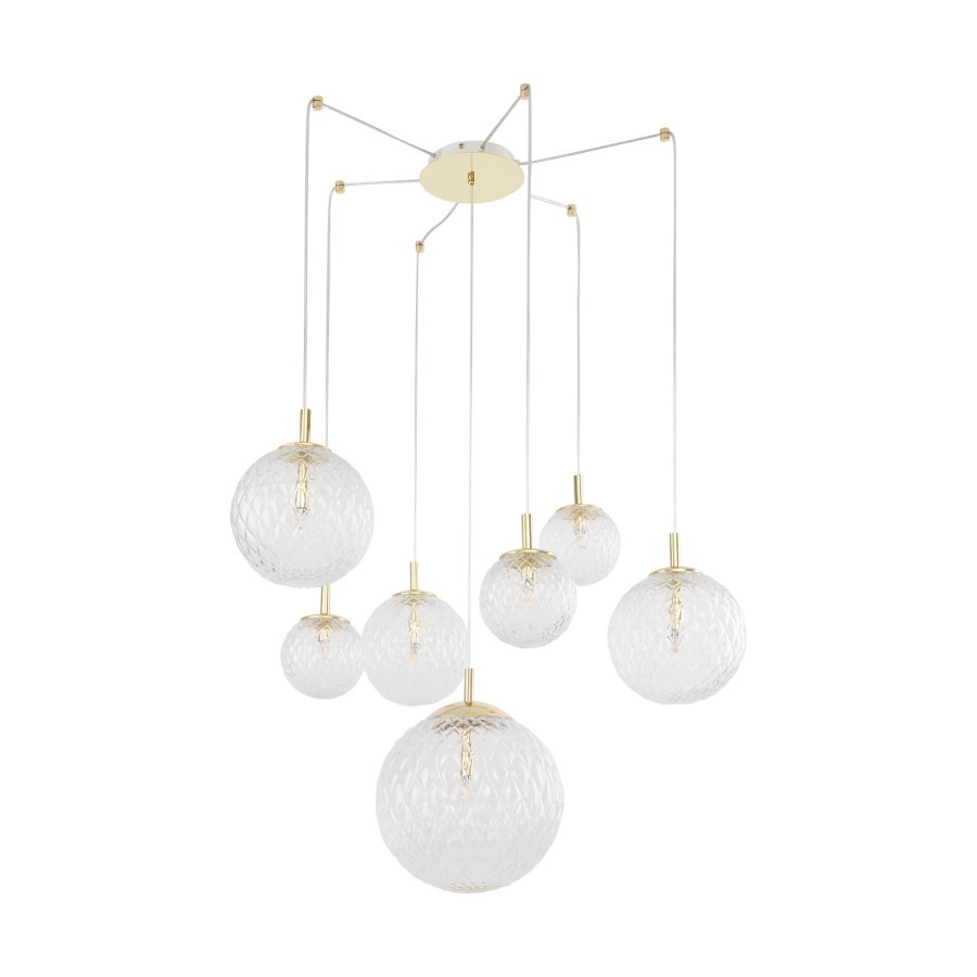 TK Cadix loftlampe, m. 7 skrme - glas og guld stl