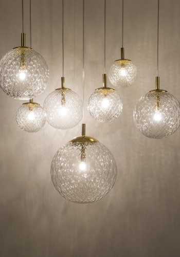 TK Cadix loftlampe, m. 7 skrme - glas og guld stl