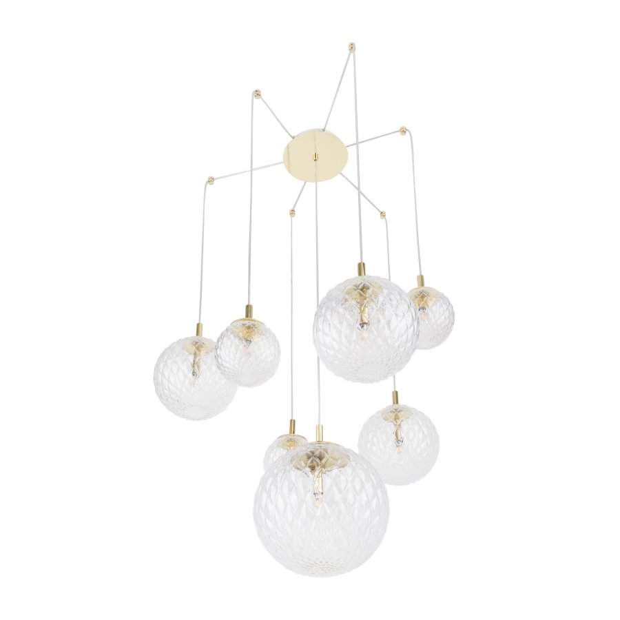 TK Cadix loftlampe, m. 7 skrme - glas og guld stl