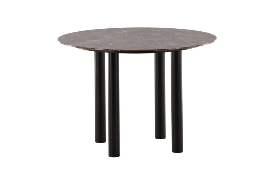 VIND COLLECTION Havstone spisebord, rund - glas med brunt marmormnster og sort metal (106)