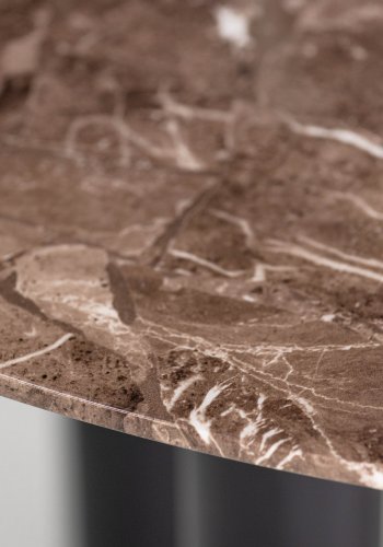 VIND COLLECTION Havstone spisebord, rund - glas med brunt marmormnster og sort metal (106)