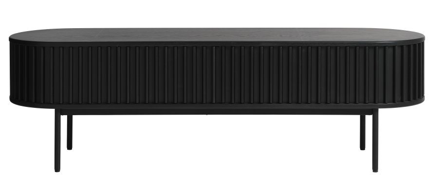 Siena TV-bord, m. 2 lger og 1 skuffe - sort egefinér/eg og sort metal (160x45)