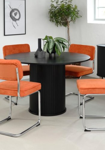 Nola spisebord, rund - sort egefinér (120)