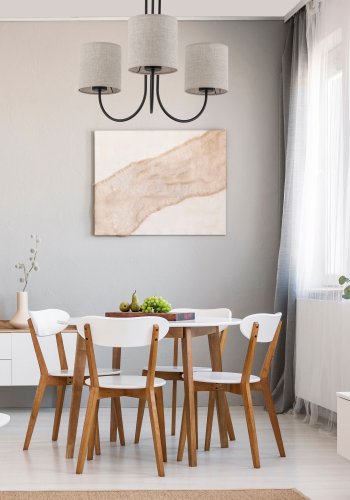 TK Torens loftlampe, m. 3 skrme - natur hr stof og sort metal