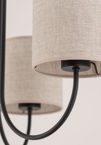 TK Torens loftlampe, m. 3 skrme - natur hr stof og sort metal