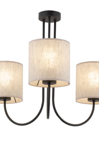 TK Torens loftlampe, m. 3 skrme - natur hr stof og sort metal