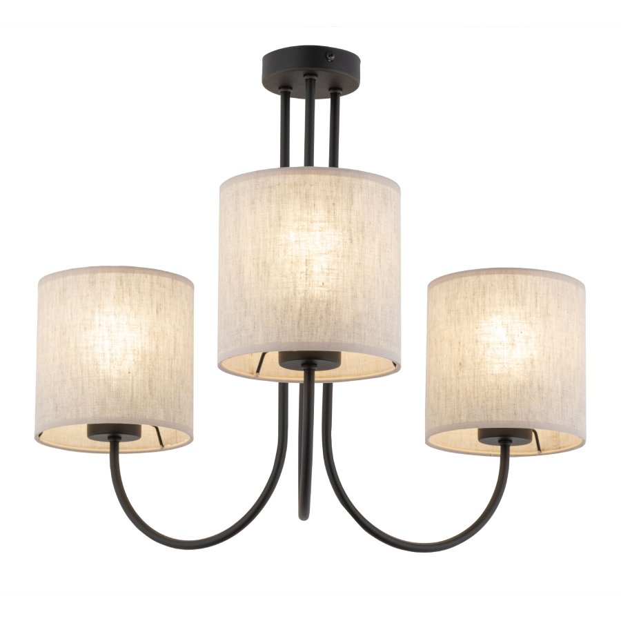 TK Torens loftlampe, m. 3 skrme - natur hr stof og sort metal