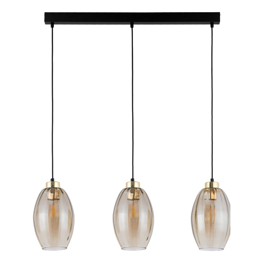 TK Sebo loftlampe, m. 3 skrme - glas og sort metal