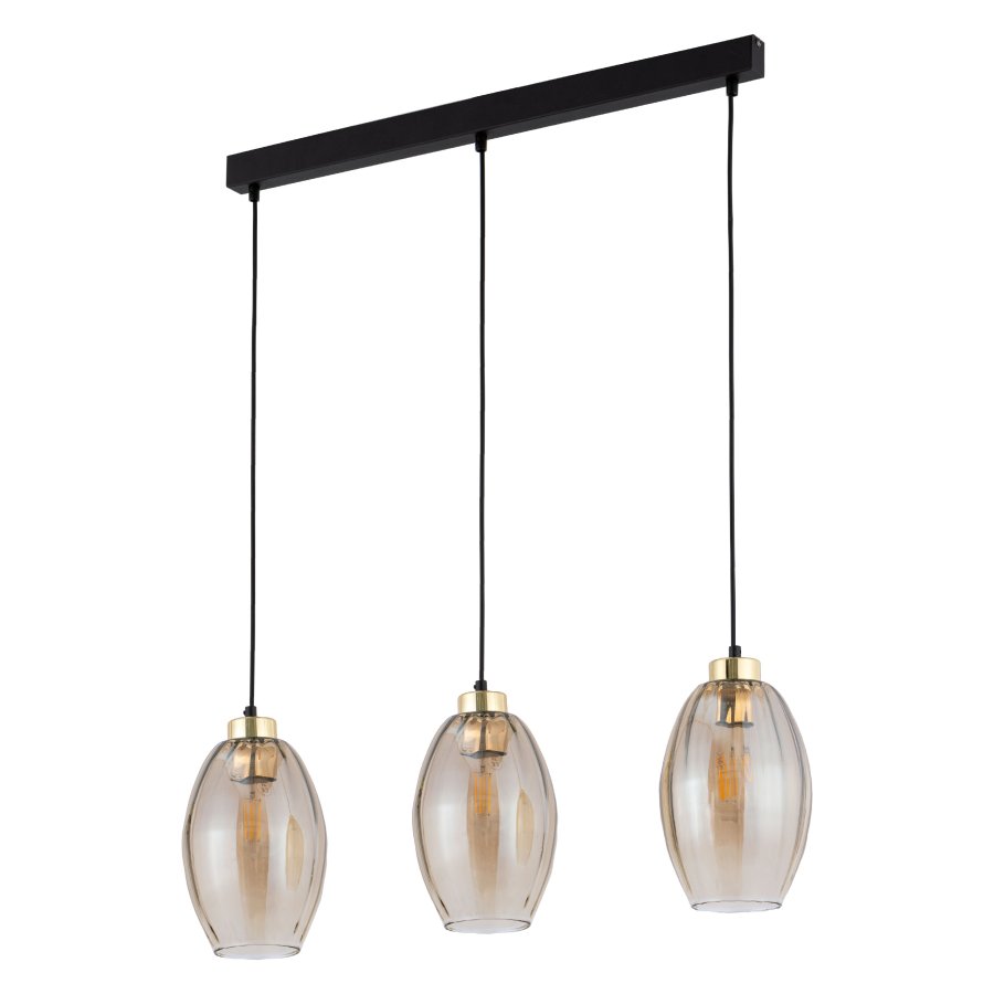 TK Sebo loftlampe, m. 3 skrme - glas og sort metal