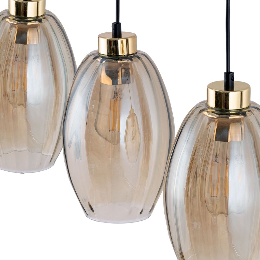 TK Sebo loftlampe, m. 3 skrme - glas og sort metal