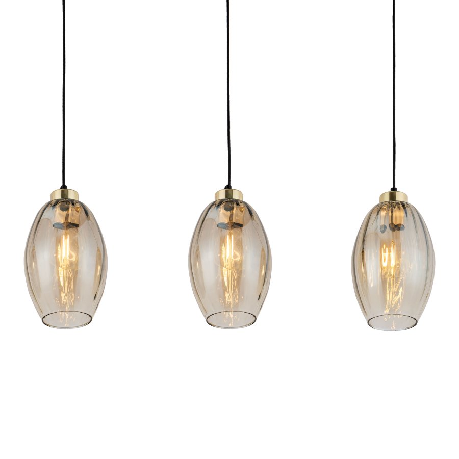 TK Sebo loftlampe, m. 3 skrme - glas og sort metal