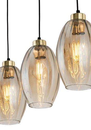 TK Sebo loftlampe, m. 3 skrme - glas og sort metal