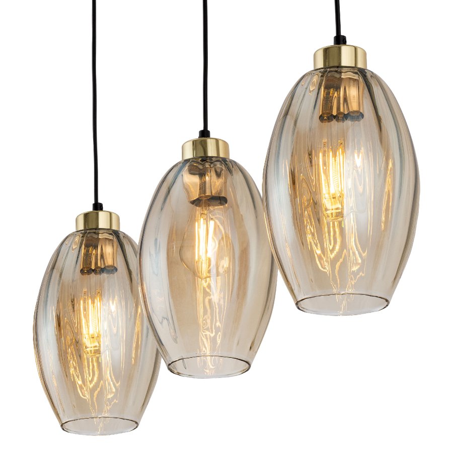 TK Sebo loftlampe, m. 3 skrme - glas og sort metal