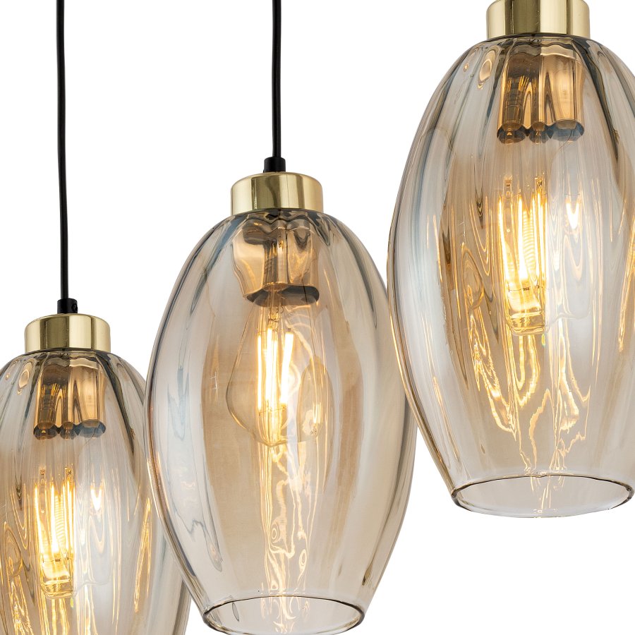 TK Sebo loftlampe, m. 3 skrme - glas og sort metal