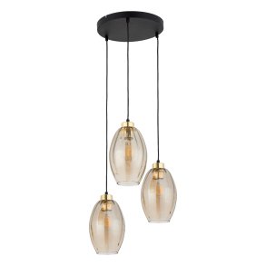 TK Sebo loftlampe, m. 3 skrme - glas og sort metal
