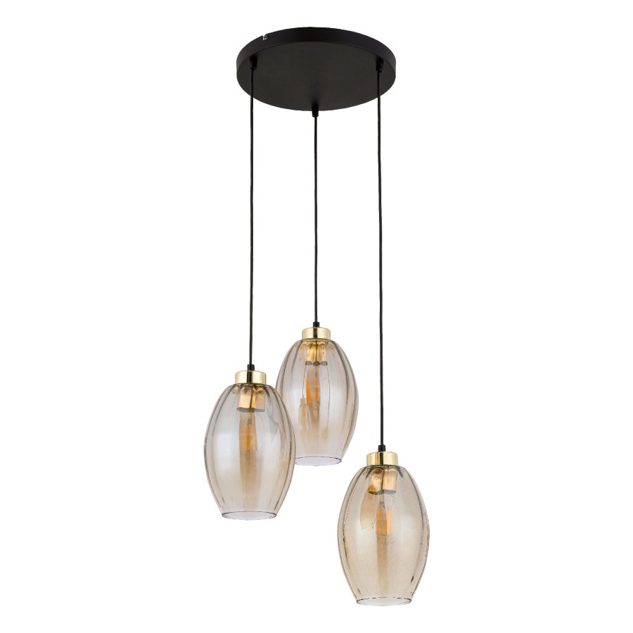 TK Sebo loftlampe, m. 3 skrme - glas og sort metal