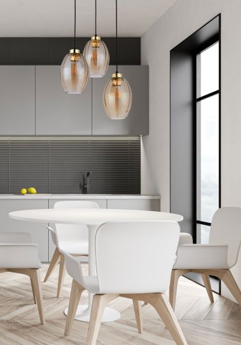 TK Sebo loftlampe, m. 3 skrme - glas og sort metal